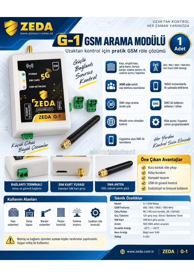 Zeda Gsm Sim Kartlı Uzaktan Kontrol Modülü Telefon İle Uzaktan Kumanda Cihazı 1no 6a Kontaklı 12v İl