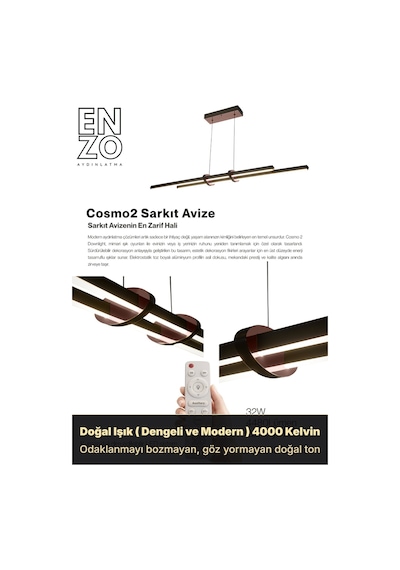 Cosmo 2 Rose Gold Lineer Led Sarkıt Avize Kumandalı Dim Edilebilir Aşağı Işık Doğal Işık