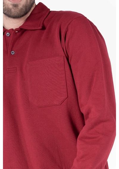 İki İplik Polo Yaka Cepli Sweatshirt Bordo