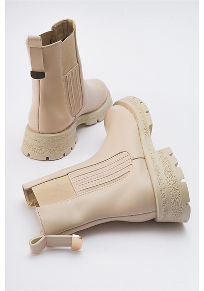 Luvishoes Denıs Bej Cilt Lastikli Kadın Chelsea Bot Bej
