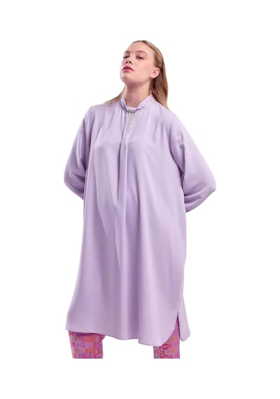 Kayra İşlemeli Dik Yaka Tunik Lila Lila