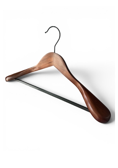 Ahşap Askı, Kalın Omuz Formlu Takım Elbise Askısı, Ceket Askısı, Ceviz Renk, 5 Adet, 45 Cm
