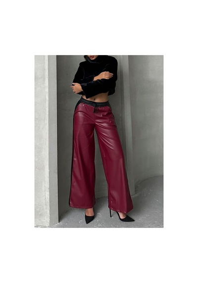 Verymoda Deri Pantolon F1844 Bordo Siyah