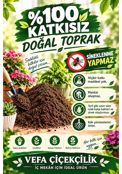 Vefa Çiçekçilik 4 Litre %100 Katkısız Doğal Toprak Elenmiş Saksı Toprağı Minimum Sineklenme Ve Kök Çürümesi Riski İç Mekân Bitkileri İçin