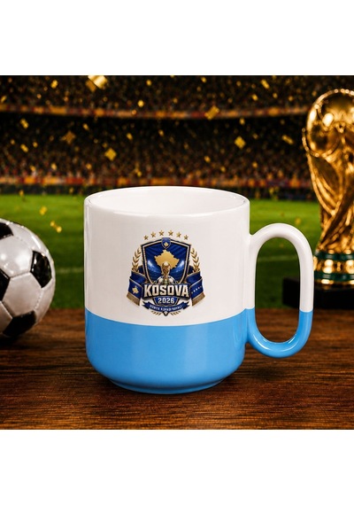 Bk Gift Kosova Taraftar Temalı Dünya Futbol Kupası Tasarımlı Mavi Joyful Kupa Bardak-3 Beyaz