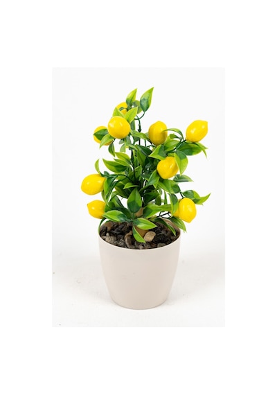 Yapay Çiçekçiniz Beyaz Plastik Saksıda Bambu Gövdeli Yapay Mandalina Ağacı 25 Cm Limon