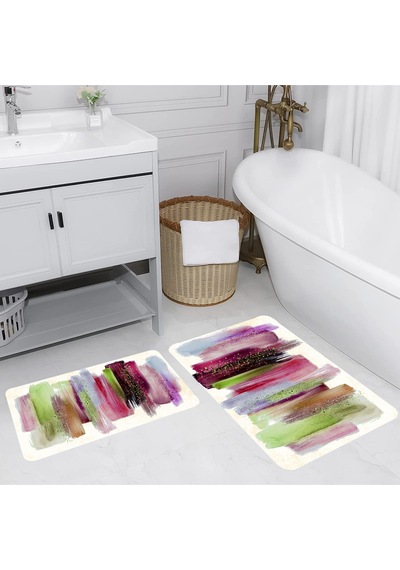 Rovigo Home Baskılı Kaymaz Taban 2 Li Banyo Paspas Takım Rvg5161-100X60-60X50 Çok Renkli