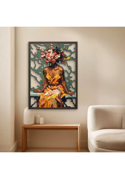 Çiçek Saçlı Altın Elbiseli Kadın - Metal Tablo - Dec0387 58 X 80 Cm Çok Renkli