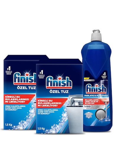 Finish Bulaşık Makinesi Özel Tuz 2 x 1500 Gr + Parlatıcı & Kurutucu 800 ml