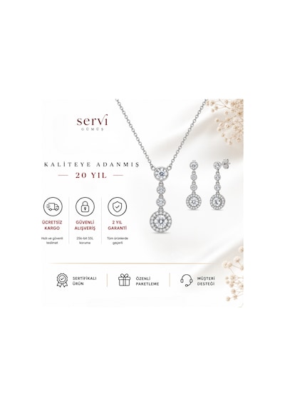 Servi 925 Ayar Gümüş Starlight Zirkon Taşlı Kolye Ve Küpe Seti-519