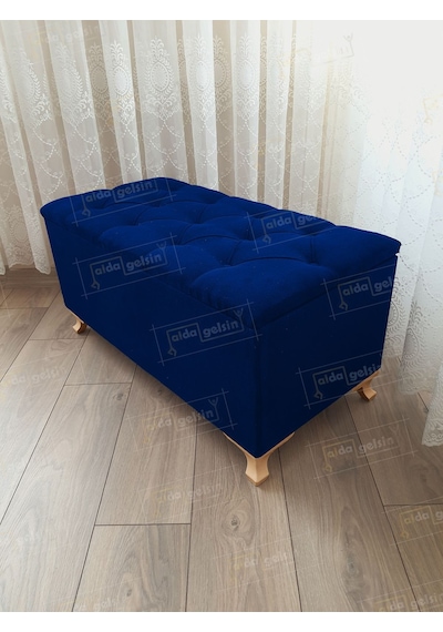 Lüks Sandıklı Kapitoneli Ayakucu Puf Bench 100 Cm Gold Ayak Mor