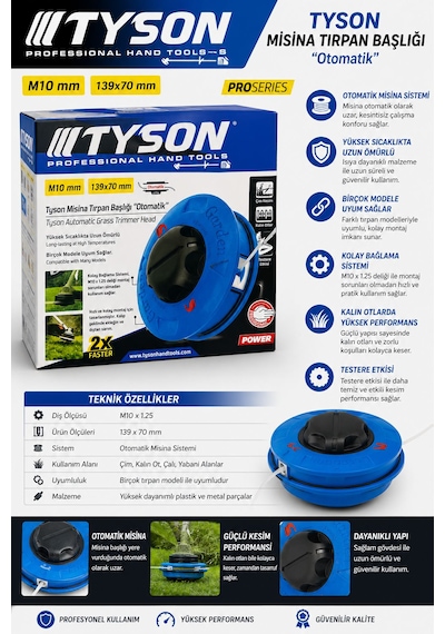 Misina Tırıpan Başlığı Otomatik M10 Mm 139x70 Mm Kod: Tys9141