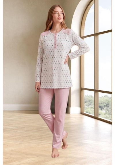 Mecit Pijama Mecit 6358 Pembe Kadın Uzun Sabahlıklı Pijama Takımı