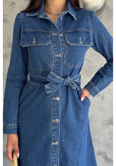 Noa & Noa Kadın Kuşaklı Düğmeli Denim Elbise Yapılandırılmış & Şehirli Stil Mavi Noa & Noa Kadın Kuşaklı Düğmeli Denim Elbise Yapılandırılmış & Şehirli Stil Mavi