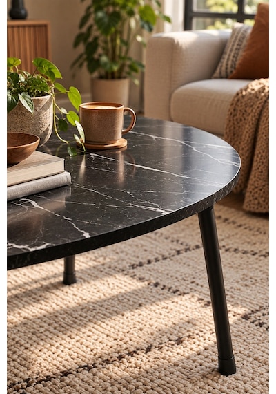 Sulorahome Siyah Oval Orta Sehpa Metal Ayaklı