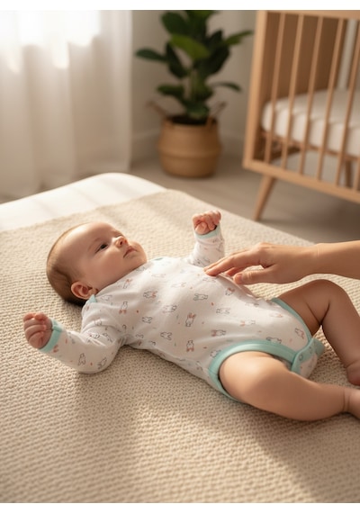 Babymuz %100 Pamuk Uzun Kollu Çıtçıtlı Tulum Mavi Beyaz