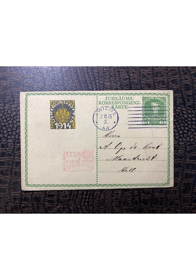 Avusturya İmparatorluğu 1915 Tarihli Postakartı Macaristan İmparatoru Frans Joseph 1. Dünya Savaşından Müttefikimiz Viyana'dan Hollanda Maastricht'e Gönderilmiş Avusturya İmparatorluğu 1915 Tarihli Postakartı Macaristan İmparatoru Frans Joseph 1. Dünya Savaşından Müttefikimiz Viyana'dan Hollanda Maastricht'e Gönderilmiş