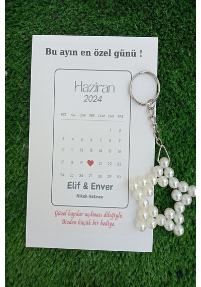 20 Adet Takvim Konsept Kuşe Kartlı İnci Yıldız Anahtarlık - Nikah