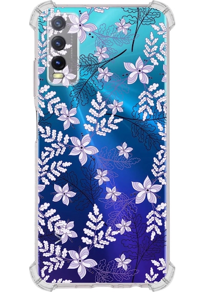 Vivo Y20 Uyumlu Köşe Korumalı Floral Lila Tasarımlı Şeffaf Silikon Kılıf
