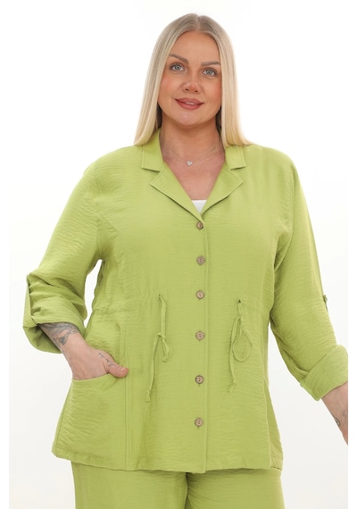 Lady Majestic Büyük Beden Viscose Cepli Ceket Fıstık Yeşili