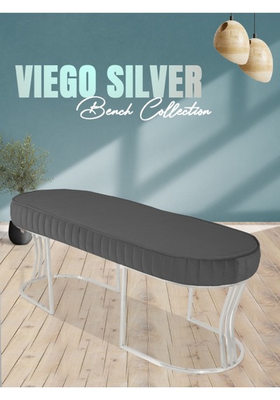 Viego Silver Striped- Gri Kapitoneli Chester Model Puf & Bench & Koltuk & Uzun Makyaj Puff & Yatak Ucu &önü