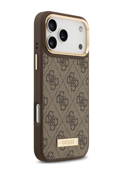 Apple Uyumlu iPhone 17 Pro Max Kılıf Guess Lisanslı M-safeli 4g Desenli Pu Metal Plaka Klasik Logolu Kahverengi Kahverengi