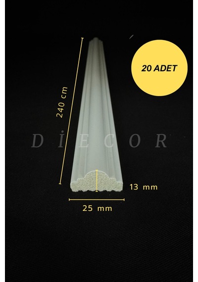 Diecor Dekoratif Boyanabilir 20 Adet 2,5 Cm Polistren Duvar Çıtası Beyaz 2,5 Cm Model:xa221