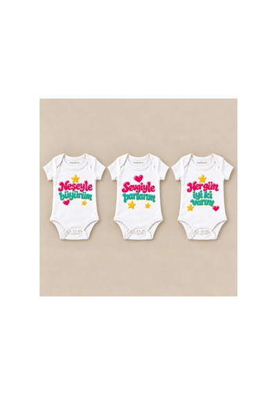 Babylimon Mutlu Final Üçlü Beyaz Kısa Kollu Bebek Zıbın Seti Beyaz - 930083846 Beyaz