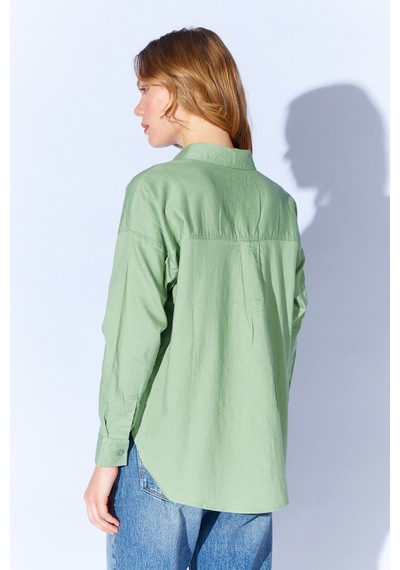 Manche Çağla Broş Detaylı Oversize Tek Cepli Gabardin Gömlek Mkw168174-01