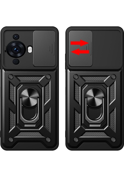 Huawei Nova 12s Kılıf Magnetik Standlı Kamera Korumalı Zore Sürgülü Vega Kapak Siyah