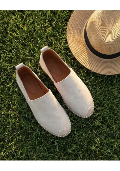 Futsishoes Gardenıa Bej Süet Dokulu Hakiki Deri Espadril