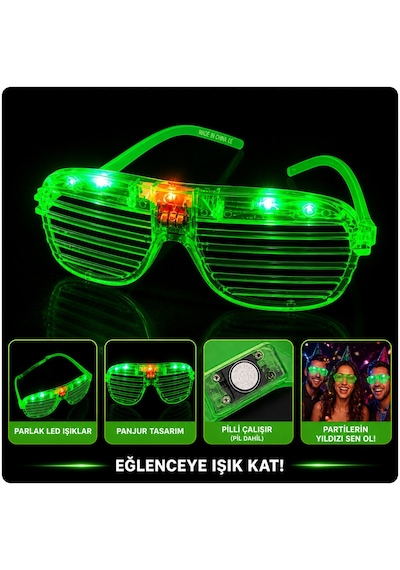 Led Işıklı Panjur Parti Gözlüğü Yeşil Renk Shutter Gözlük - Vbah-875739 18