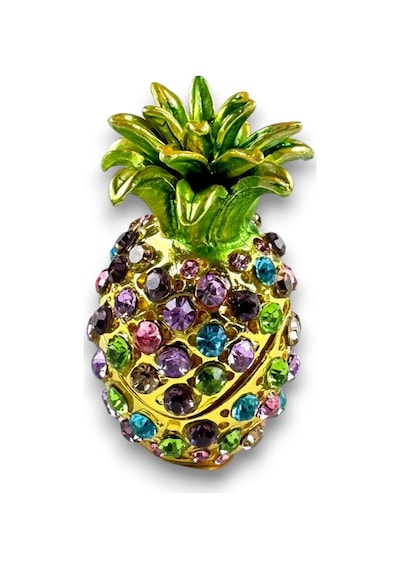 3'lü Ananas Dekoratif Biblo 5 3 CM Gold Renk Rengarenk Taşlı, Açılır Kapanır Model
