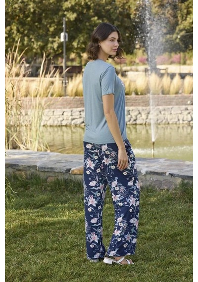 Ang Butik Kadın Çiçek Ve Yaprak Desenli Ve Baskılı Pijama Takımı Yeşil