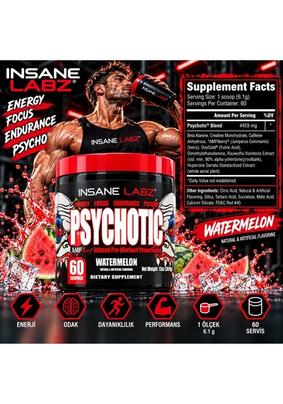 Insane Labz Psychotic Preworkout Watermelon 60 Servis Aromalı