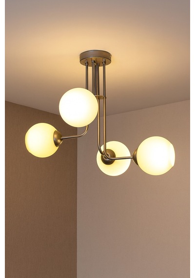 Elif Modern Tasarım Salon Yemek Odası Mutfak Gri Renk Beyaz Camlı Sarkıt 4 Lü Avize Gri Beyaz Gri Beyaz