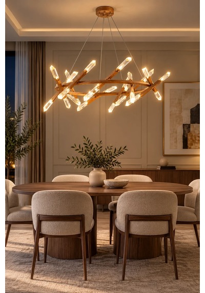 Modern Premium Ahşap Ledli Sarkıt Aydınlatma Lüks Salon Otel Yemek Odası Avizesi 55w 3000k Beyaz