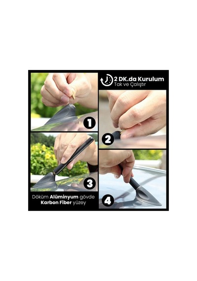 Karbon Alüminyum Spor Oto Anten 12cm Universal Evrensel Kısa Araç Anteni Gümüş Siyah Vidalı Set Gmax