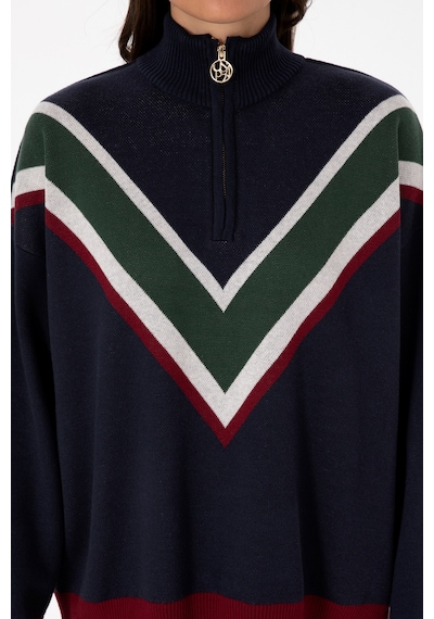 U.S. Polo Assn. Kadın Lacivert V Yaka Fermuarlı Kazak 50309614-VR033