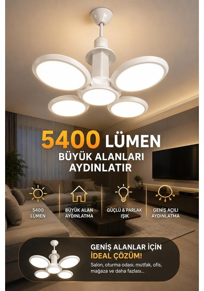 60w Ufo 4+1 Kanatlı Led Ampul, E27 Duy, 6500k Beyaz Işık, 5400 Lümen Diğer