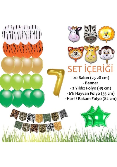 Safari Konsepti 7 Yaş Doğum Günü Parti Kutlama Seti; Rakam Ve Yıl