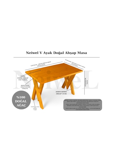 Neiwel Asur Doğal Ahşap Çalışma Ve Ofis Masası-70cm-200cm Açık Ceviz