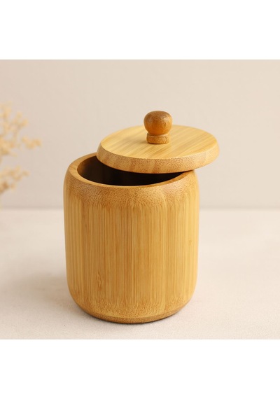 Ahşap Bambu Kapaklı Şekerlik 9 Cm Çok Renkli