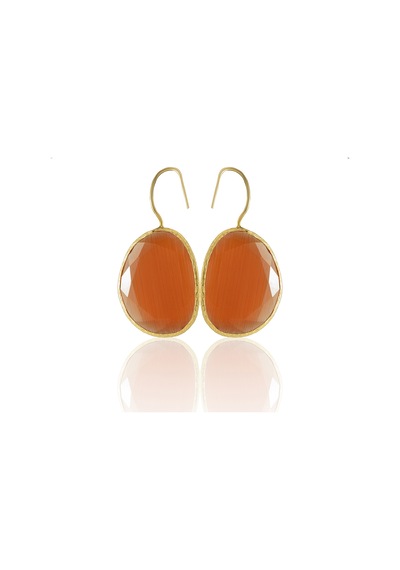 Kadir Jewellery 22 Ayar Altın Kaplama Fosil Taşlı Küpe -el İşçiliği Ve Hipoalerjenik Küpe Kırmızı