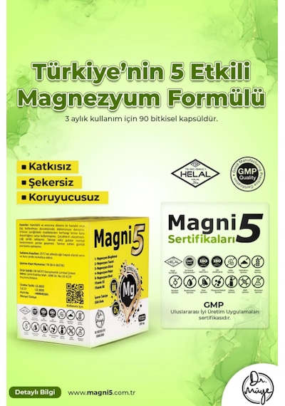 Magni5 Magnezyum 5 Etkili Form 3 Aylık 90 Kapsül B6 D3 Vitamini Magni5 Bisglisinat Malat Taurat Sitrat Oksit 3'lü