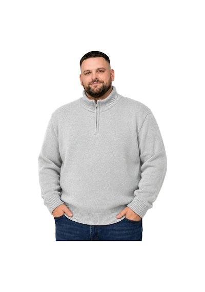Battalmoda Erkek Büyük Beden Açık Gri Hattush Fermuarlı Dik Yaka Triko Kazak 3xl-4xl-5xl-6xl