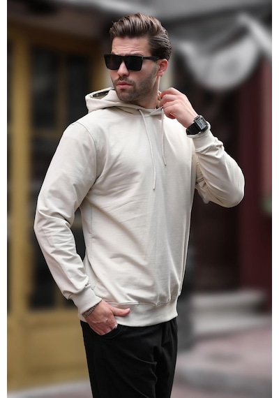 Madmext Bej Kapüşonlu Erkek Sweatshirt 7069 Bej