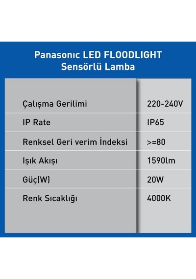 Ayrex Led Projektör Sensorlü, Gün Işığı 20w 1590lm 4000k