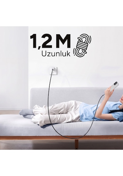 Juo 60w 4'ü 1 Arada Type-c / Usb-a / Lightning Dijital Led Ekranlı Örgülü Hızlı Şarj Ve Data Kablosu 1.2 Metre