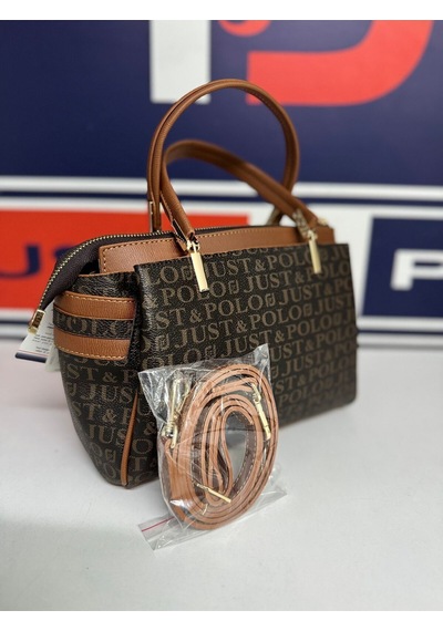 Just Polo Kadın Kahve Taba Gofraj Kabartma Desenli Mıknatıslı Çıtçıt Kapama El Çantası Mh4031mh Kahverengi - Taba